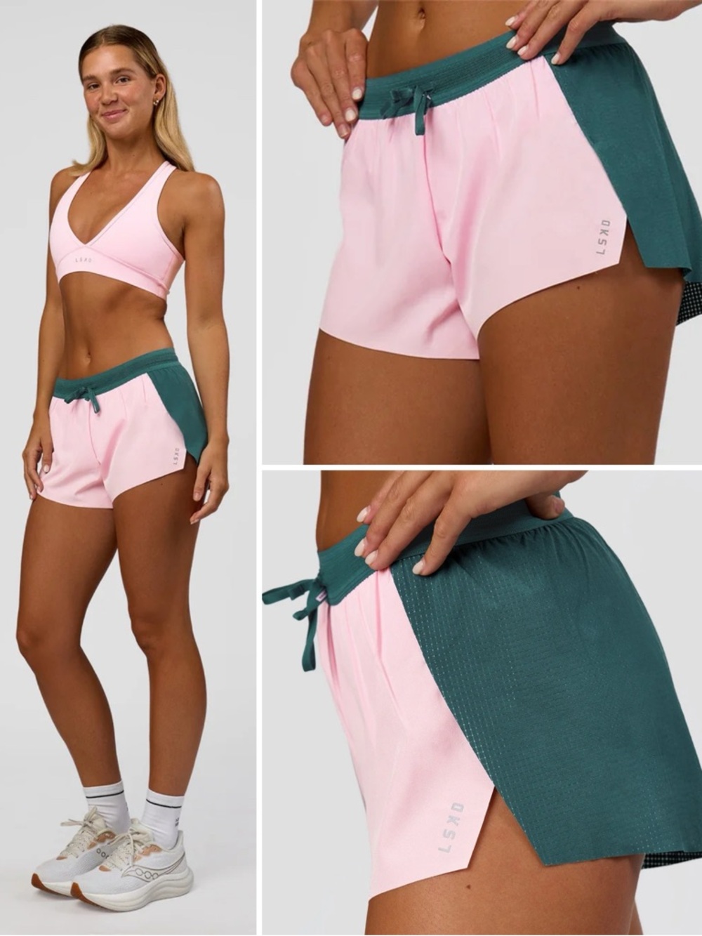 LSKD Accelerate 3" Mid-Rise Running Short Teal Marshmallow XS NEW WITH TAGS
